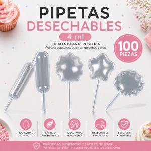 Pipeta Desechable para Cupcakes y Repostería 4 ml – Plástico Transparente