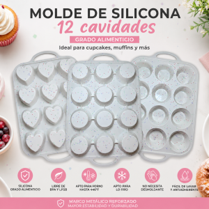 Molde de Silicona para Cupcakes y Postres – 12 Cavidades – Grado Alimenticio